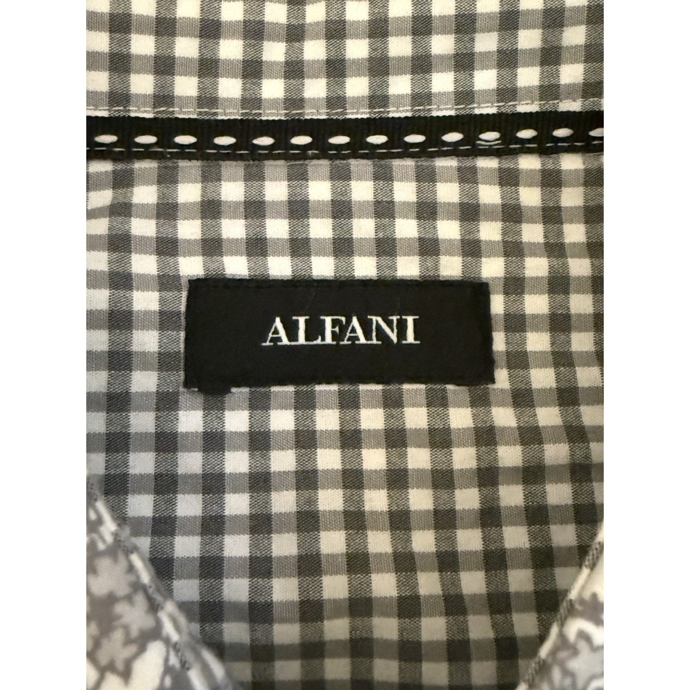 ALFANI Men Regular Fit Dress Shirt Black Gray Button up down Contrasting Trim L - Picture 3 of 6